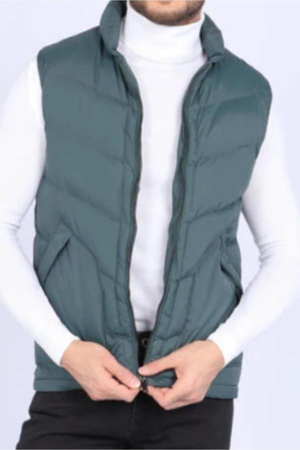Akkanat Butik Erkek Cep Detaylı Şişme Yelek Yeşil - Image 1