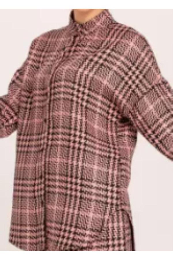 Akkanat Butik Kadın Oversize/Salaş Oduncu Desenli Gömlek-Kiremit - Image 1