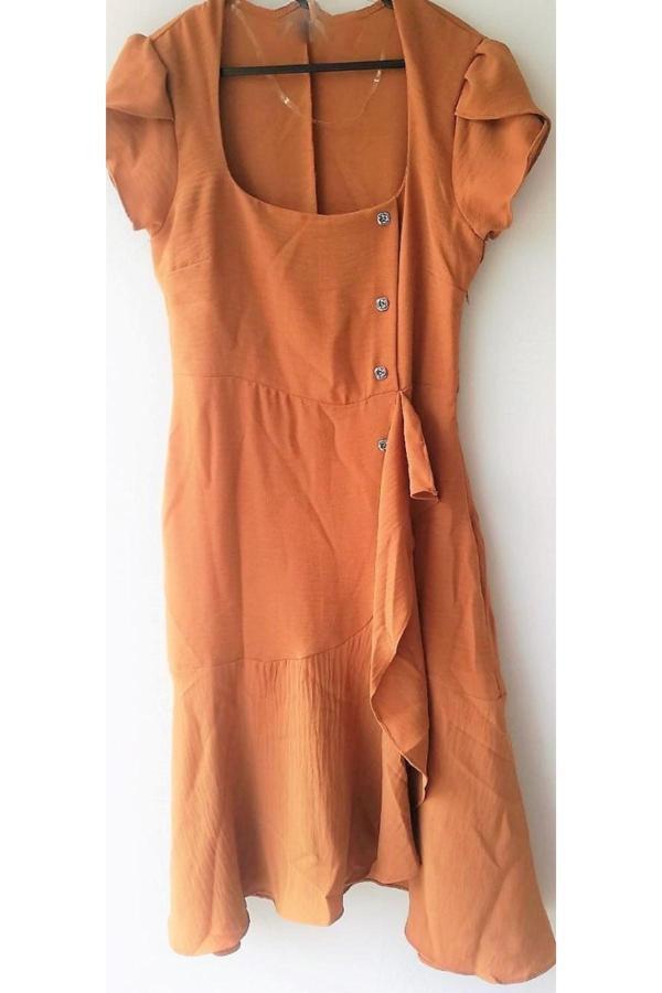 Akkanat Butik Kadın Kısa Kol Düğme Detay Volanlı Elbise - Image 1