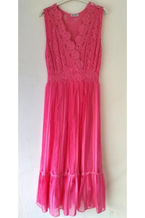 Akkanat Butik Kadın Kolsuz Güpür Elbise - Image 1