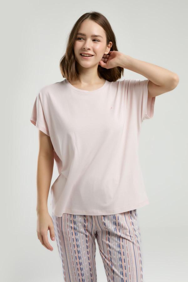 Pierre Cardin Kadın Bisiklet Yaka Kısa Kol Desenli Pijama Takım - Image 1