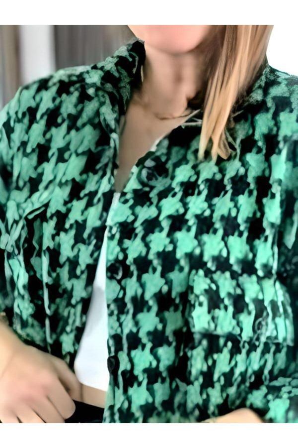 Akkanat Butik Kadın Oversize Büyük Torba Cep Desenli Gömlek - Image 1