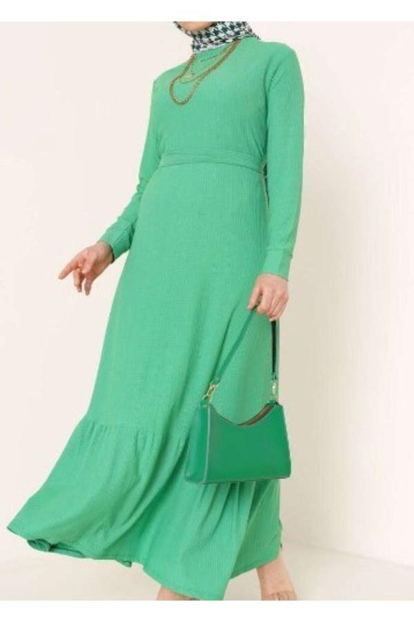 Akkanat Butik Kadın Kuşaklı Bürümcük Tesettür Elbise - Image 1