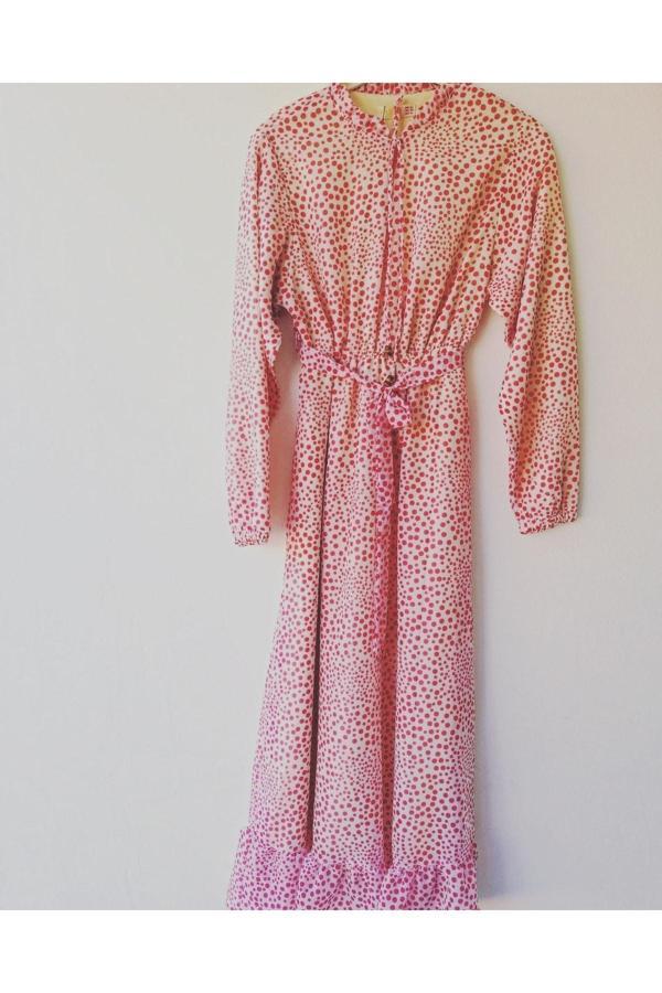 Akkanat Butik Kadın Uzun Puantiye Şifon Elbise - Image 1