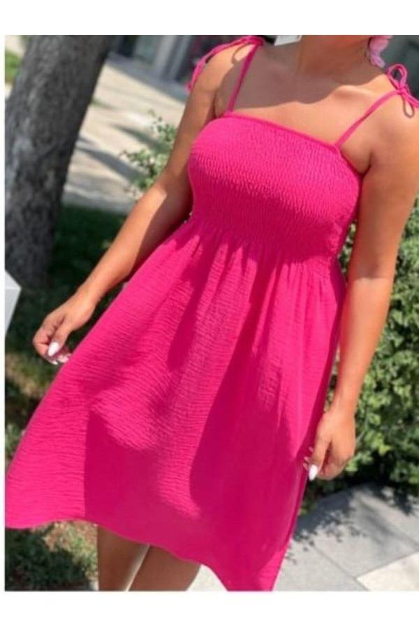 Akkanat Butik Kadın Drapeli Askılı Keten Midi Elbise - Image 1