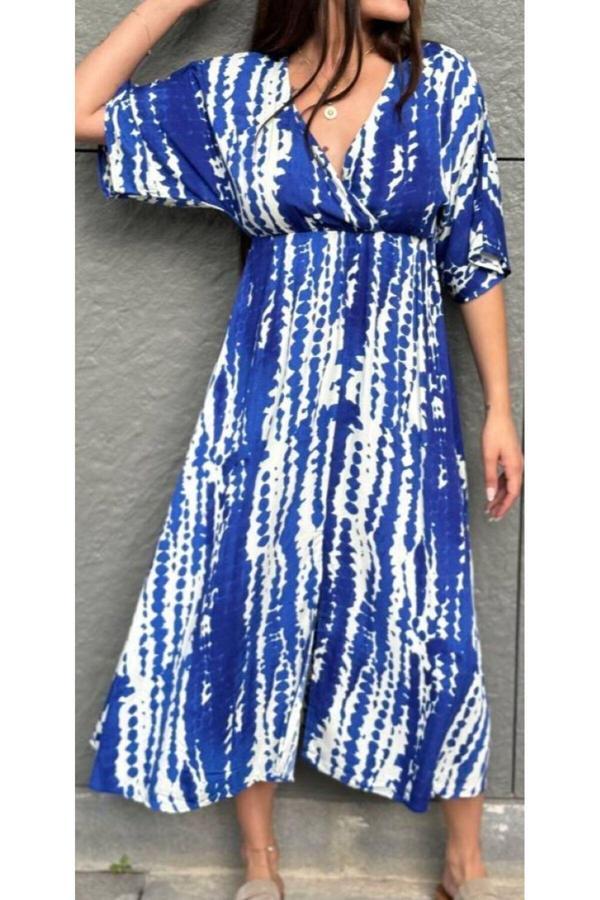 Akkanat Butik Kadın Desenli Kruvaze Elbise - Image 1