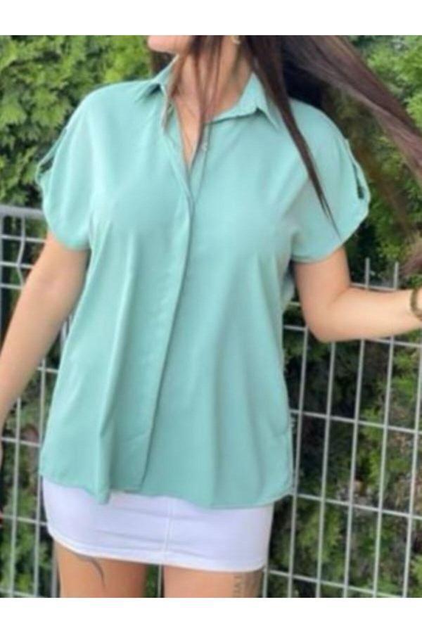 Akkanat Butik Kadın İpek Saten Kısa Kol Gömlek - Image 1