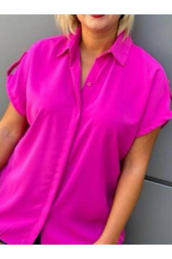 Akkanat Butik Kadın İpek Saten Kısa Kol Gömlek - Image 1