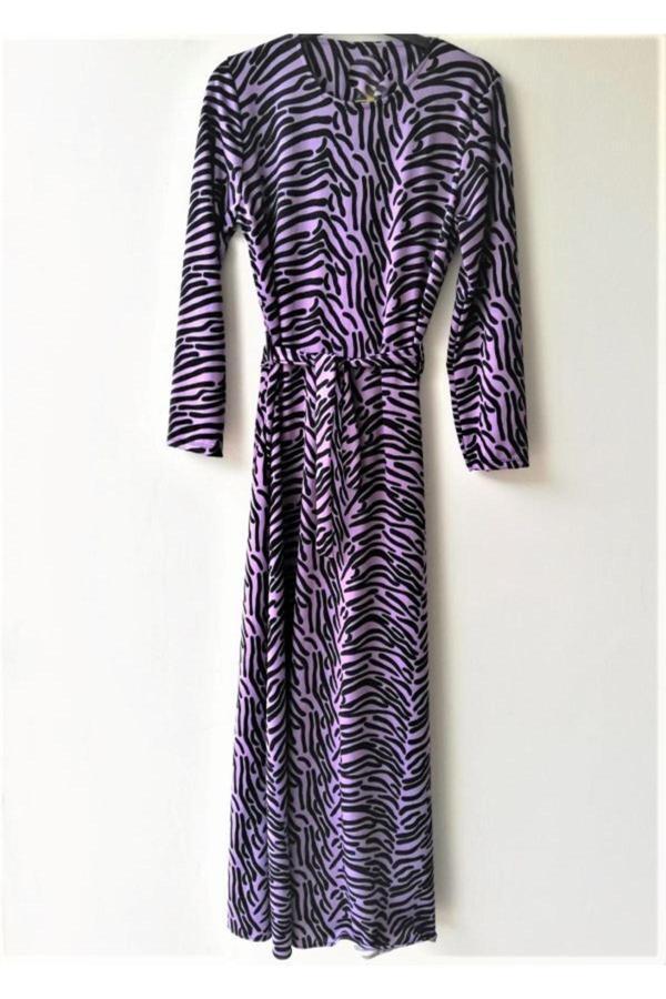 Akkanat Butik Kadın Uzun Krep Desenli Elbise - Image 1