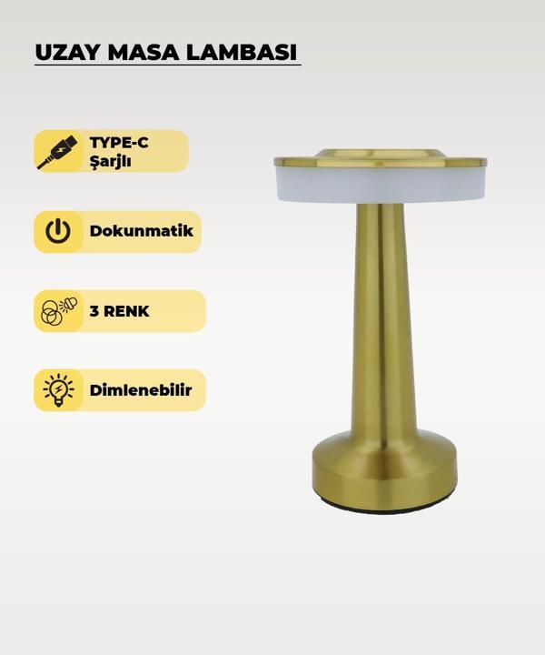 Gold Uzay Masa Lambası - Dokunmatik - 3 Renk Işık - Image 1
