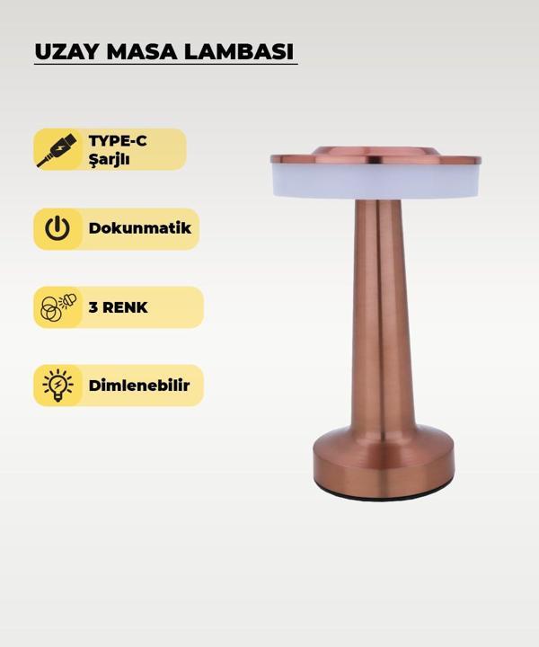 Rose Uzay Masa Lambası - Dokunmatik - 3 Renk Işık - Image 1