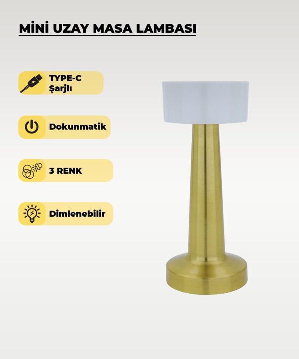 Gold Mini Uzay Masa Lambası - Dokunmatik - 3 Renk Işık - Image 1