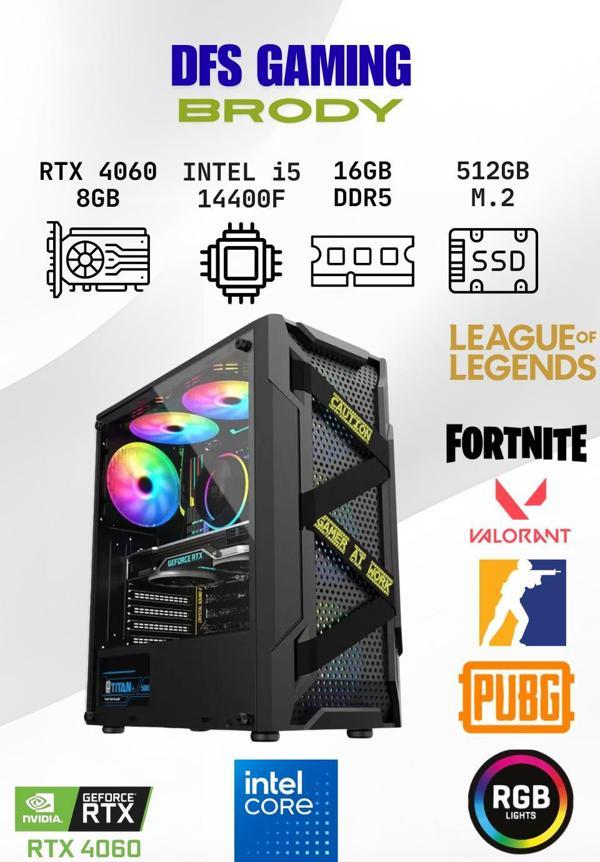 DFS Gaming BRODY INTEL i5 14400F-H610M DDR5-RTX 4060-16GB DDR5 RAM-512GB NVME M.2 SSD-OYUNCU BİLGİSAYARI - Image 1