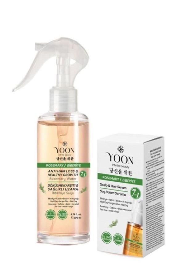 Yoon 2'li Set-Saç Dökülme Karşıtı, Hızlı Uzatma,7Aktifli Biberiyeli SaçSerumu50ml & Bakım Suyu 200ml - Image 1