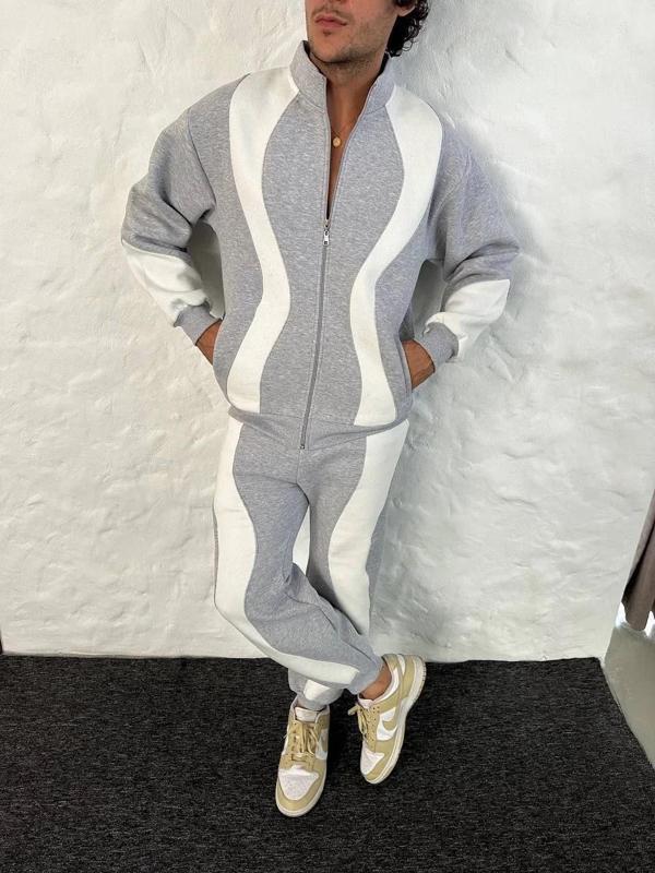 Erkek Premium Parçalı Eşofman Takım - Dik Yaka Fermuarlı Sweatshirt, - Gri - Image 1
