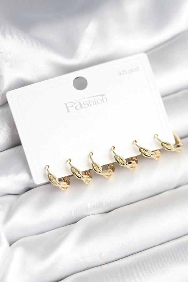 Gold Renk Pirinç Sarmal Model 925 Ayar Gümüş Çivili Kadın Küpe Seti - Image 1