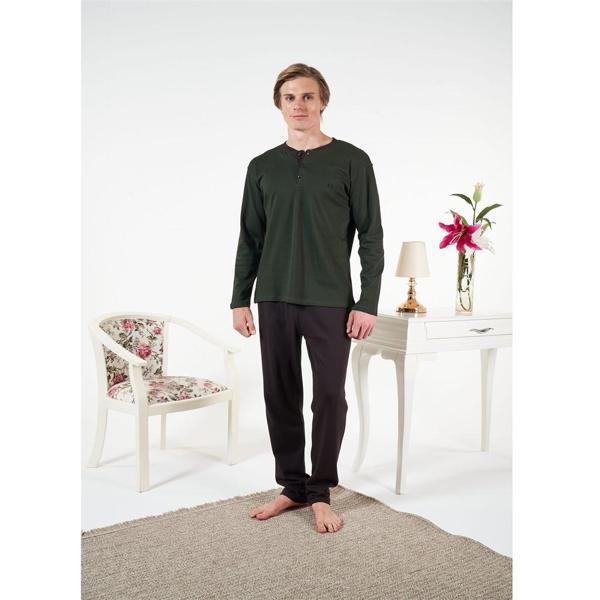 Estiva Penye İnterlok Kareli Uzun Kol Erkek Pijama Takım  - Image 1