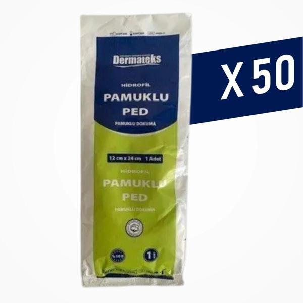 Dermateks Steril Pamuklu Ped 12cm x 24cm - 50 Adet - Image 1
