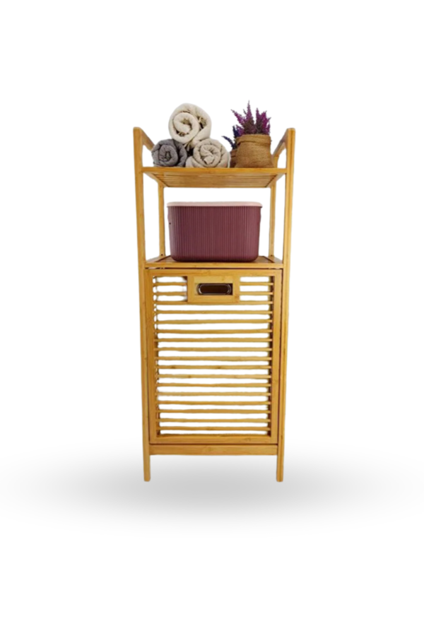 Büro Ev Ofis Dekoru için 40X35X95CM 2 Raflı Kumaş Hazneli Ahşap Kirli Çamaşır Sepeti - Image 1