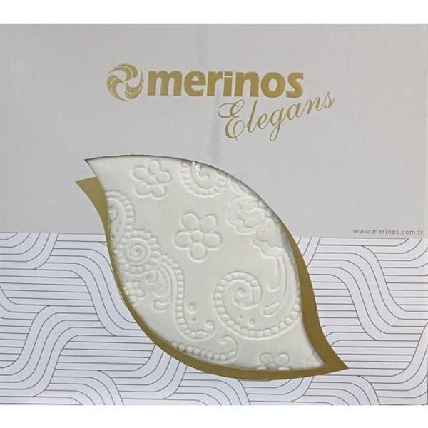 Merinos Elegans Çift Kişilik Battaniye Çiçek Desen Battaniye Kemik  220x240 cm - Image 1