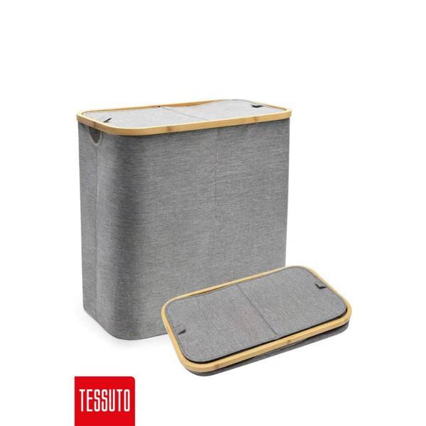 MİEN BAMBU KENARLI KUMAŞ KATLANABİLİR 100 LT BÖLMELİ ÇAMAŞIR SEPETİ 54X33X58 CM - Image 1