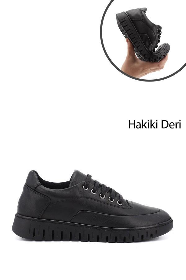 Kadın Siyah Bağcıklı Hakiki Deri Comfort Ayakkabı - Image 1