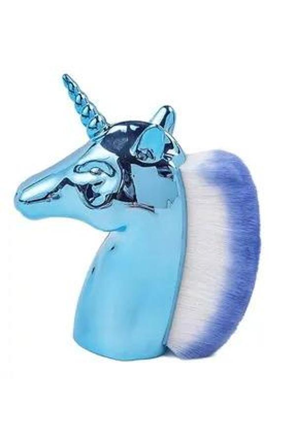 Unicorn Toz Fırça Tek Boynuzlu At Renkli Fırça Mavi - Image 1