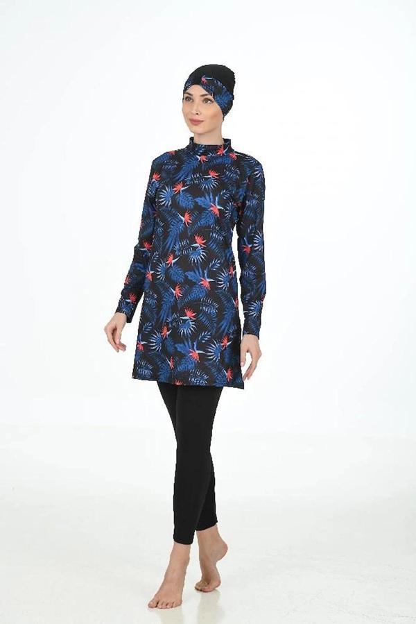 MDB Fantasy 3315  Bayan Yaprak Desenli Tesettür Mayo - Image 1