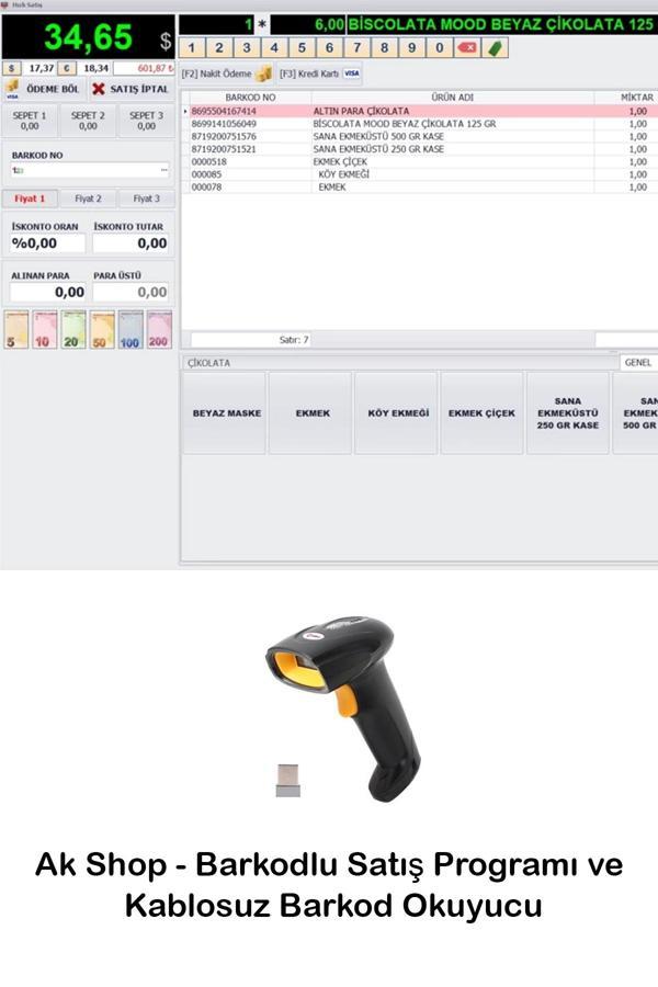 Pazar Timi Barkodlu Satış Programı & Market Programı (Usb Lisans) & Kablosuz Barkod Okuyucu - Image 1