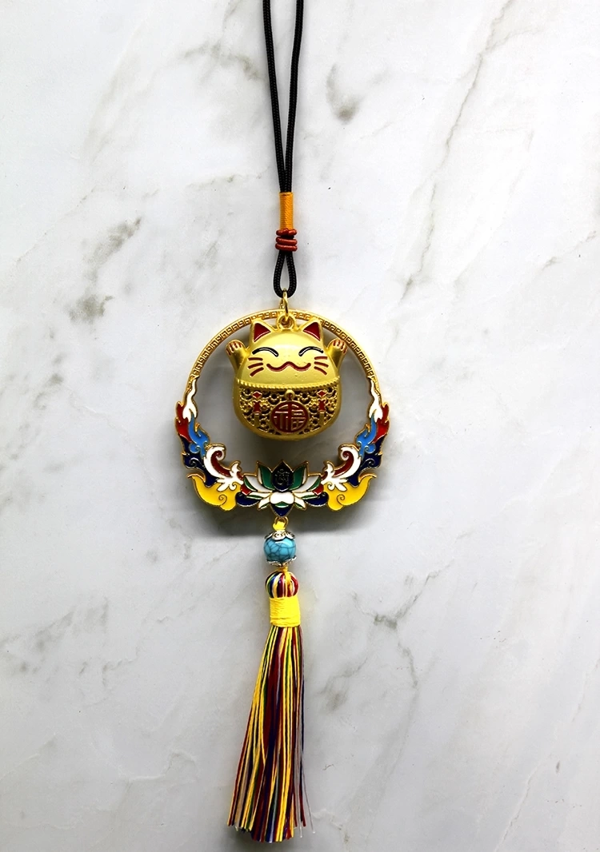 Renkli Püsküllü Şans Kedisi Feng Shui Askılık Alk4452 - Image 1