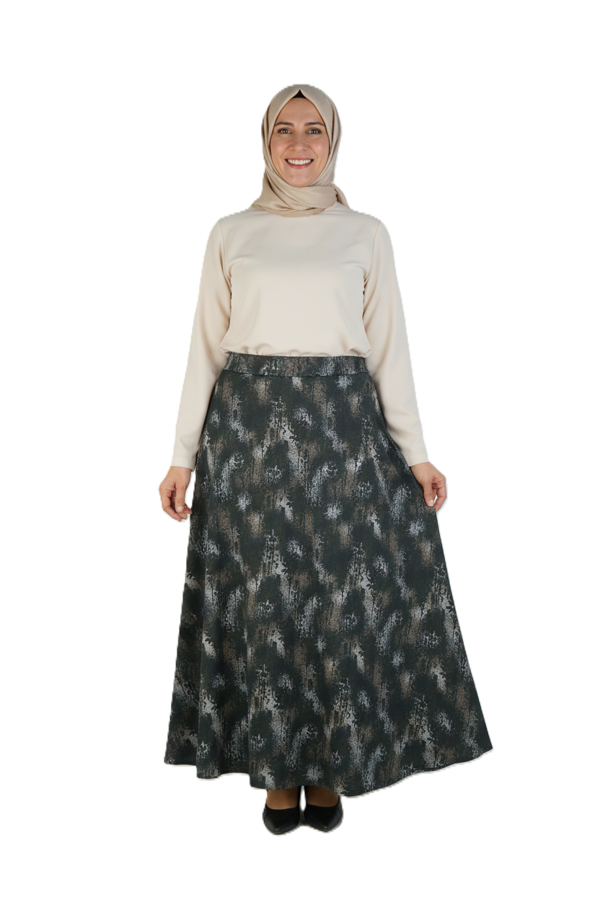 Oppland Kadın Anne Çan Etek Soft Dokulu iç Göstermez Zahmetsiz Desenli Dökümlü Tam Kalıp - Image 1