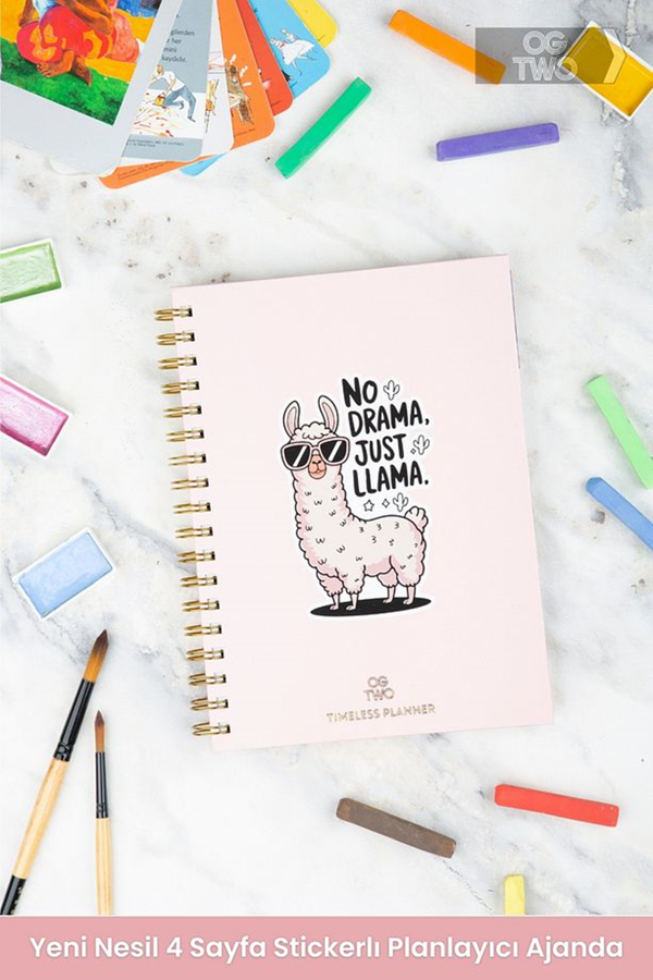 Ogtwo Lama 17X24 Cm Stickerlı Süresiz Planlama Sert Kapaklı Haftalık Günlük Planlayıcı Ajanda - Image 1