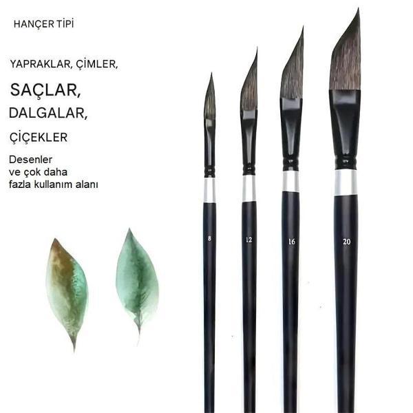 Resim sulu boya eğimli fırça seti, seramik, tezhip, minyatür, çiçek boyama 4 Adet-Set - Image 1