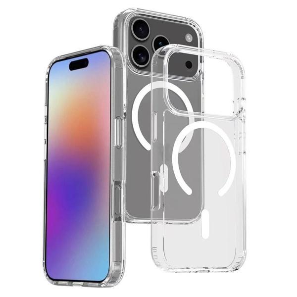 Apple iPhone 17 Pro Kılıf M-safe Şarj Özellikli Şeffaf Sert PC Zore Embos Kapak - Image 1