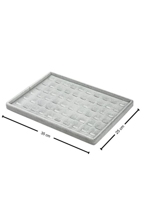 Süet Kumaş  Gri Renk 24/34  Dikine Tırnaklı Yüzük Tablası - Image 1