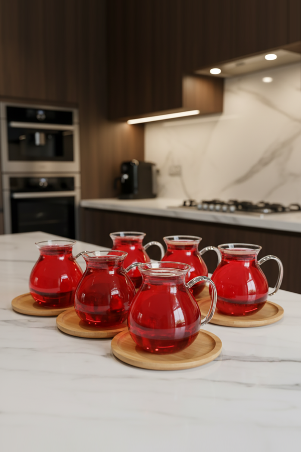 Kapris 6'lı Çay Seti 200 ml Borosilikat Cam Kulplu Çay Bardağı Lvn 40488 - Image 1