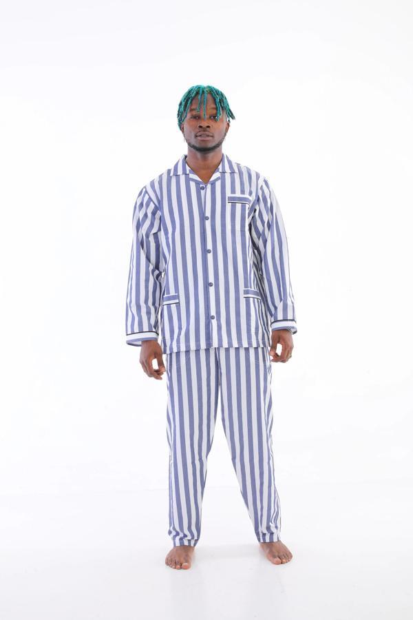 MDB Kocabey 4007 Uzun Kol Çizgili Gaffur Erkek Pijama Takım - Image 1