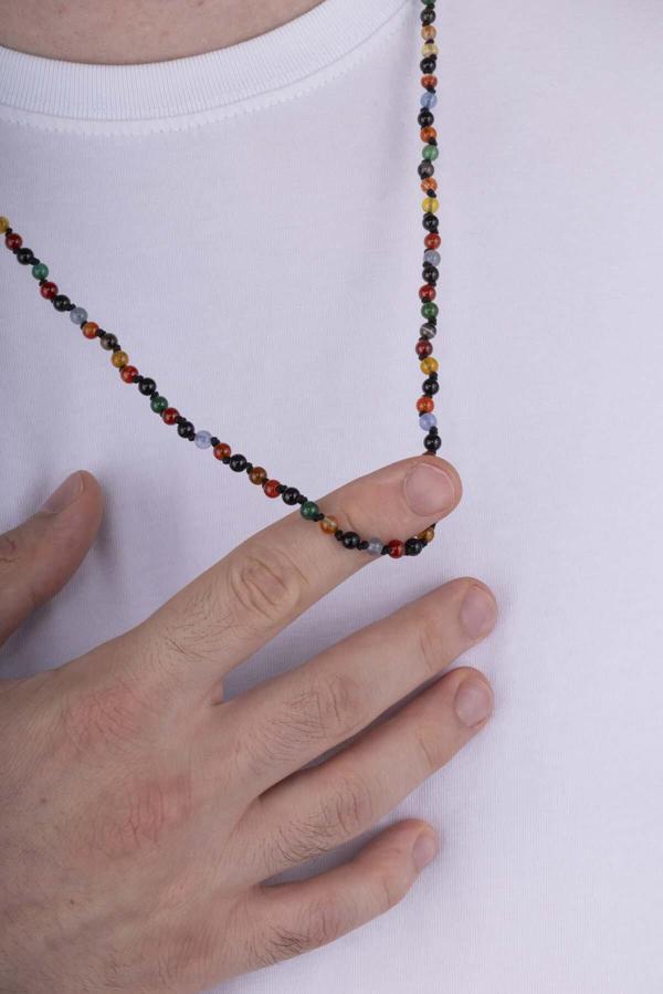 Gümüş Pazarım Karışık Doğal Taş Çakra Erkek Doğal Taş Kolye - Image 1