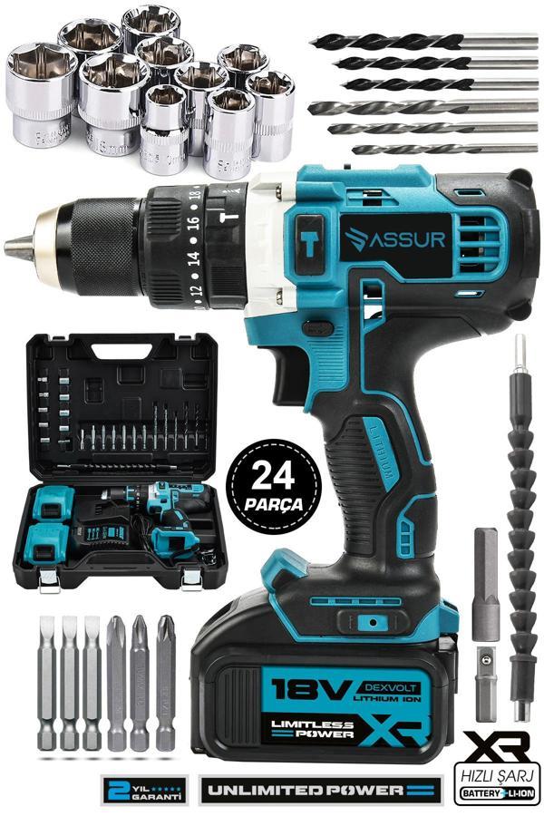 Assur Pro Metal Şanzıman 18V Çift Akülü Şarjlı Darbeli Matkap - Image 1