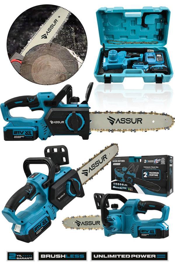 Assur 21V Çift Akülü Dal Ağaç Kesme Motoru Testere Makinesi - Image 1