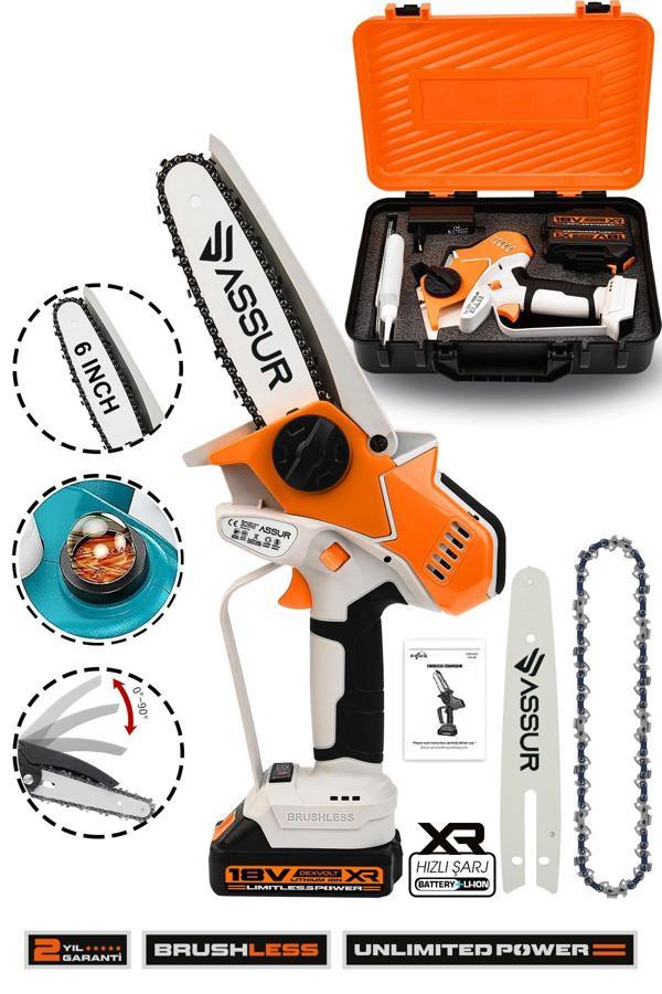 Assur 18V Çift Akü Ağaç Odun Dal Kesme Budama El Testeresi - Image 1