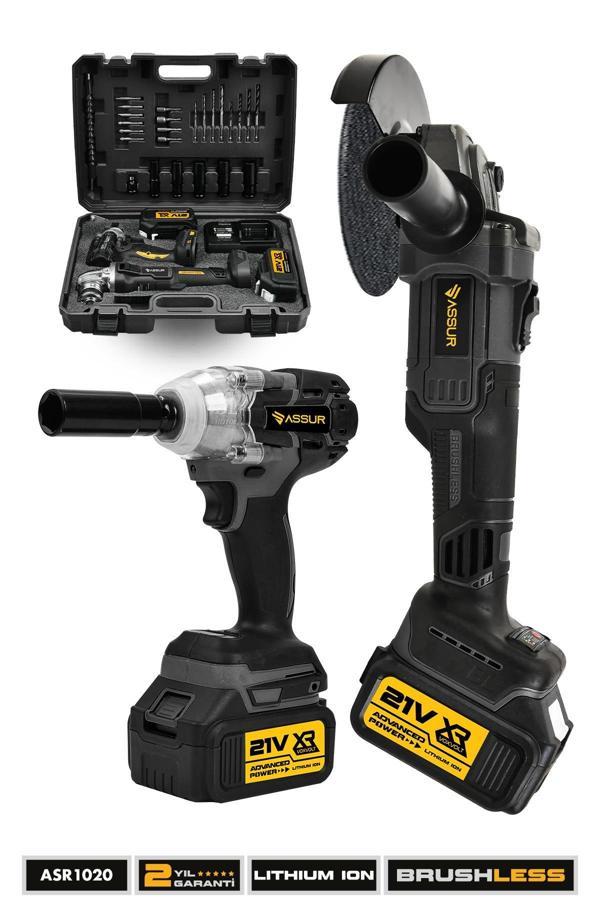 Assur 21V Çift Akülü Kömürsüz Taşlama +  Somun Sıkma Sökme 2'li Set - Image 1