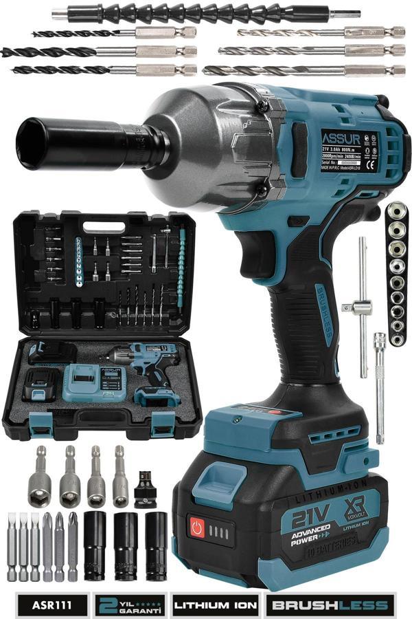 Assur 21V Çift Akülü Şarjlı Matkap 800Nm Somun Sıkma Sökme - Image 1