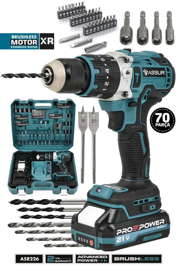 Assur 21V Çift Akülü Şarjlı Matkap Çelik Mandren Kömürsüz Motor Darbeli Akülü Vidalama - Image 1