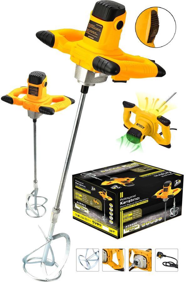 Assur Profesyonel 1800W Devir Ayarlı Elektrikli Alçı Boya Ve Harç Karıştırıcı Mikser - Image 1