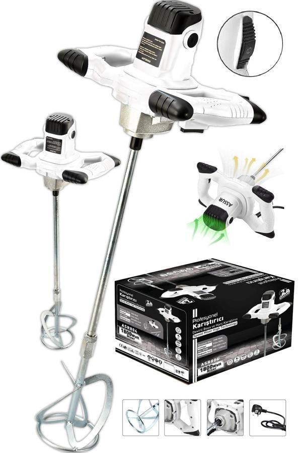 Assur Profesyonel 1800W Devir Ayarlı Elektrikli Alçı Boya Ve Harç Karıştırıcı Mikser - Image 1