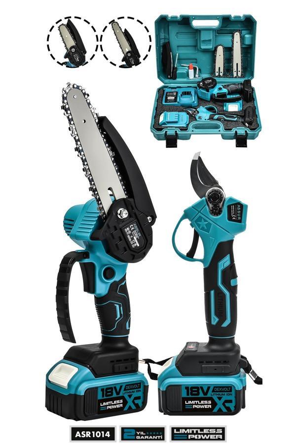 Assur 18V Çift Akülü Çelik Şanzıman Dal Budama Makası & Testeresi 2 Li Set - Image 1