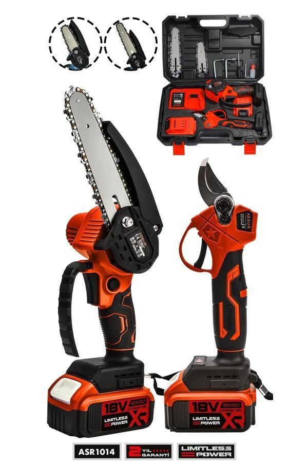 Assur 18V Çift Akülü Çelik Şanzıman Dal Budama Makası & Testeresi 2 Li Set - Image 1