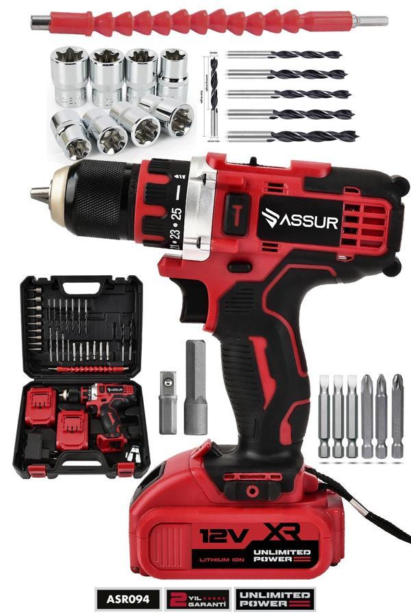Assur 12V Çift Akü Şarjlı Matkap Metal Şanzıman Akülü Vidalama - Image 1