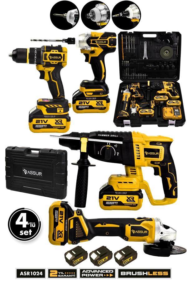 Assur Profesyonel 21V Akülü Taşlama & Kırıcı Delici Hilti & Matkap & Somun Sıkma Sökme 4'lü Set - Image 1